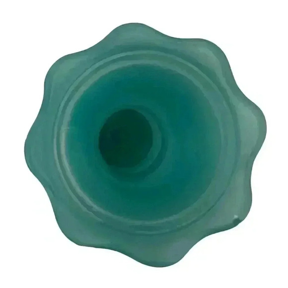 Pretty Vintage Blue Glass Vase With Gold Roses. MCM Style. Scalloped Edge - Picture 5 of 5